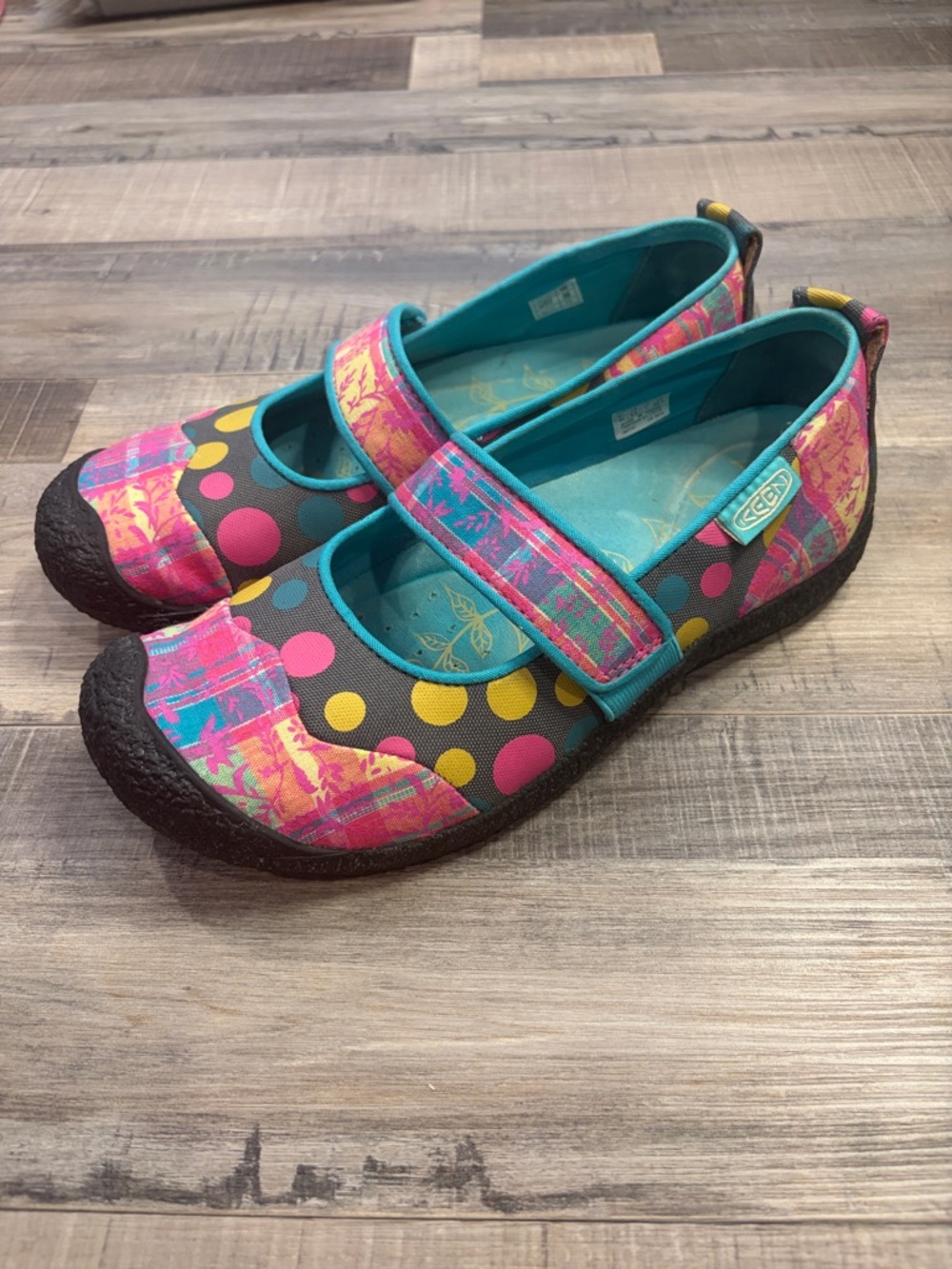 Keen Harvest Mary Jane MJII eco friendly shoes multi color plaid polka dot 9.5 - Picture 2 of 9